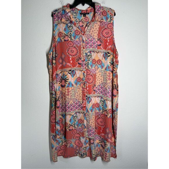 Zac & Rachel Women’s Bohemian Button Down Long Line Peach Dress Size 3X - Picture 1 of 14